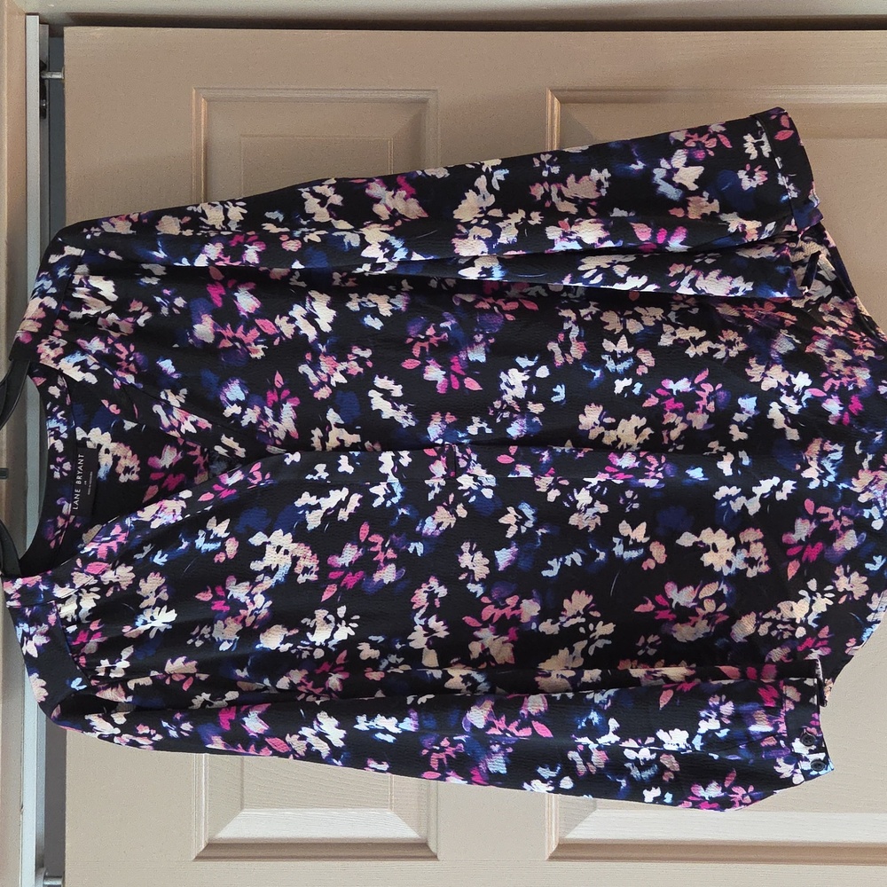Lane Bryant Black/Purple Floral Dress Shirt